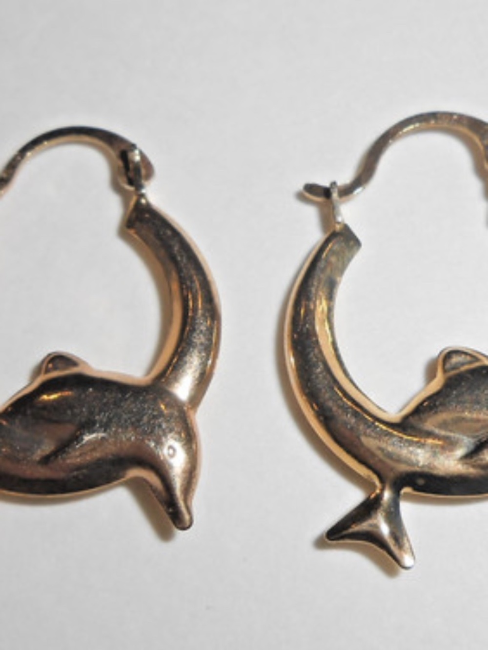 New Solid 10k Yellow Gold Dolphin Hoop Earrings Jewelry 10KT Not Scrap